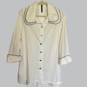 IC by Connie K Jacket Tunic Length Womens Blouse White M Pea Coat